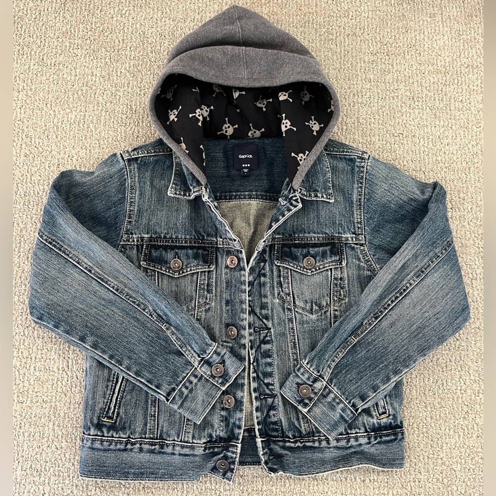 GapKids Denim Jacket with Skull Hoodie sz L